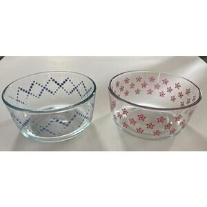 6 inch Diameter Pyrex Bowl Set - Blue Dots And Red/Blue Stars